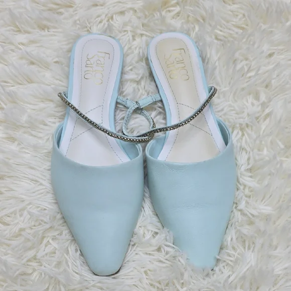 Franco Sarto Sky Blue Mules with Embellished Strap - Picture 4 of 10